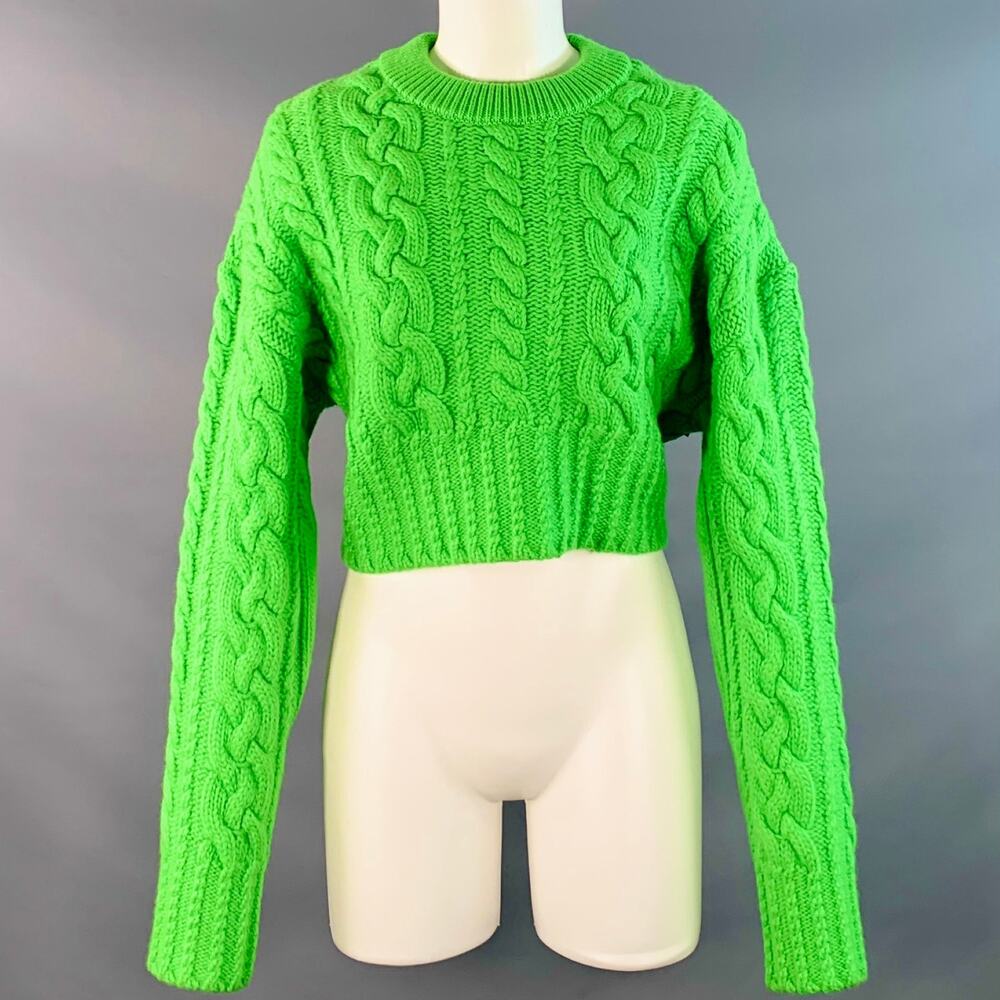 AMI by ALEXANDRE MATTIUSSI Size M Lime Green Wool Cable Knit Cropped Sweater